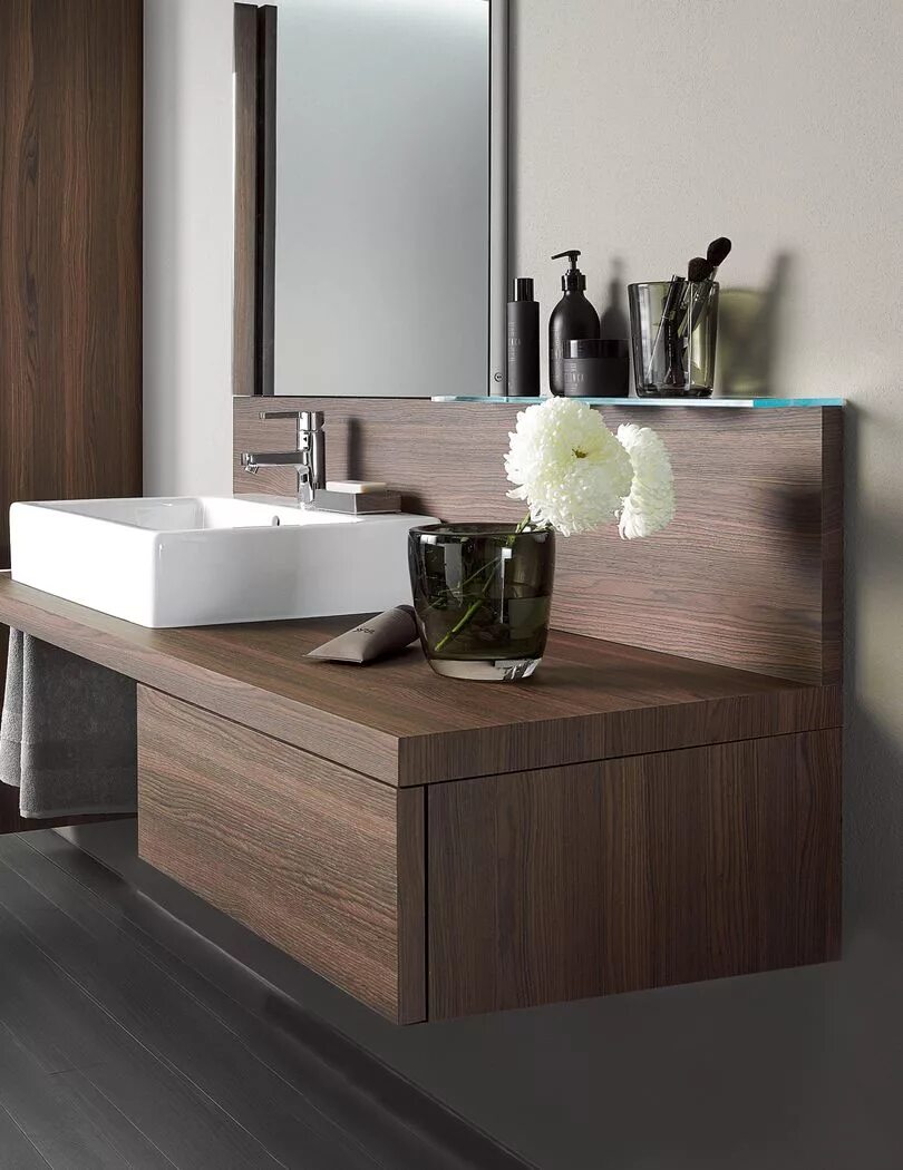 Подвесная ванная фото Duravit Delos Brushed Walnut 565 x 600mm Floor Cabinet Bathroom cabinets with li