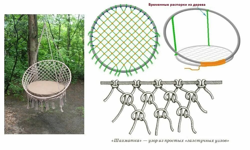 Подвесное кресло своими руками схема плетения Подвесное кресло своими руками: гамак, кресло-кокон, мастер классы, пошаговая ин
