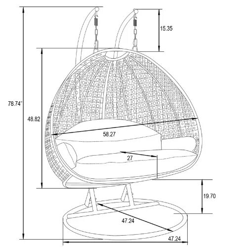 Подвесное кресло своими руками схема плетения LeisureMod Wicker Hanging Two Person Egg Swing Chair with Stand & Cushion +8 Col