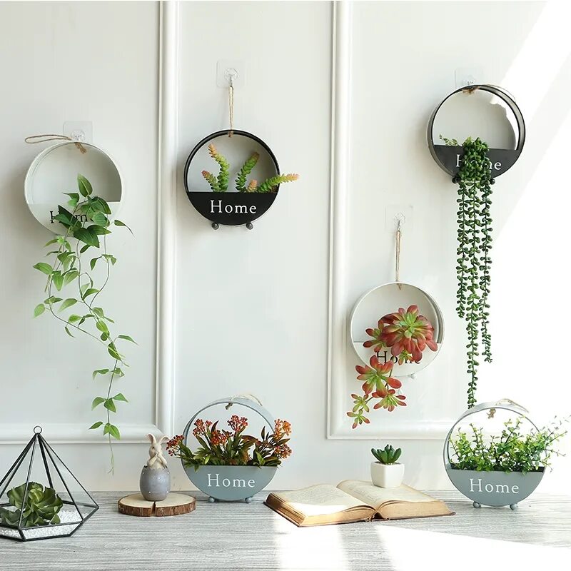 Creative Iron Wall Hangings Artificial Flower Iron Frame DIY Home Hemp Rope Room