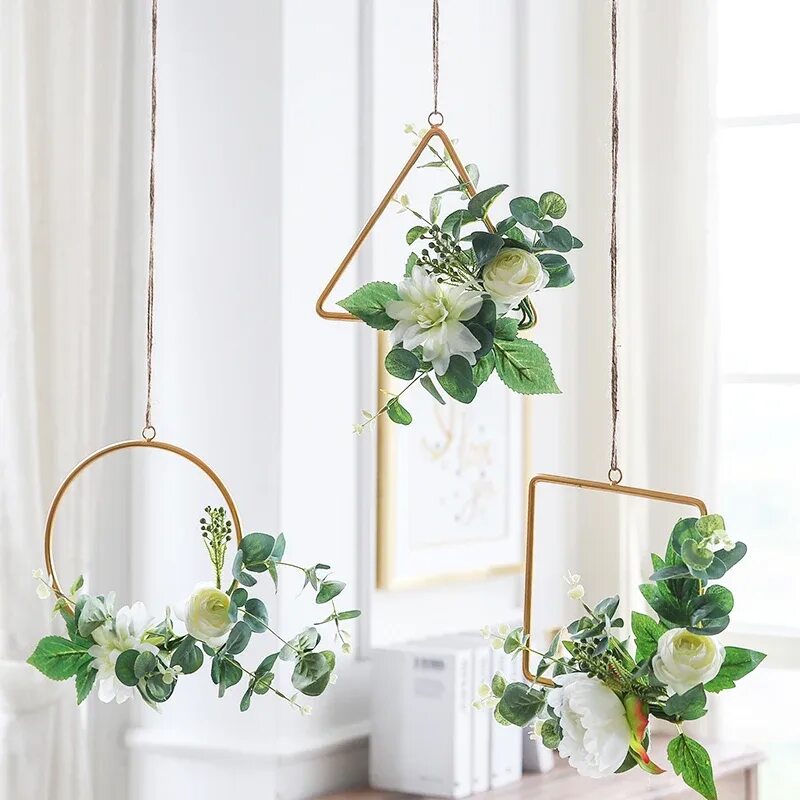Подвесной декор для дома Creative Iron Wall Hangings Artificial Flower Iron Frame DIY Home Hemp Rope Room