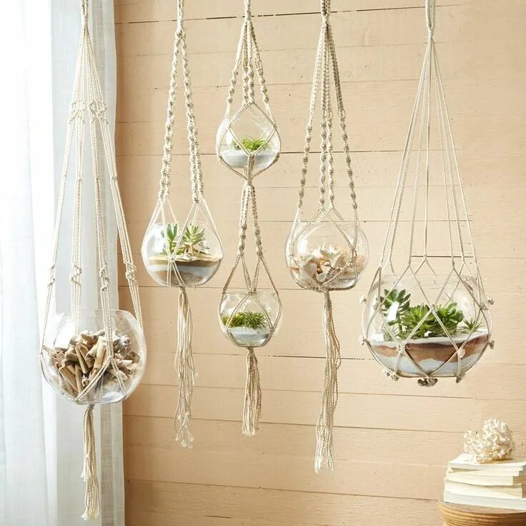 Подвесной декор для дома Stephenson 5-Piece Glass Hanging Planter Set Plantenhanger, Macrame plantenhange