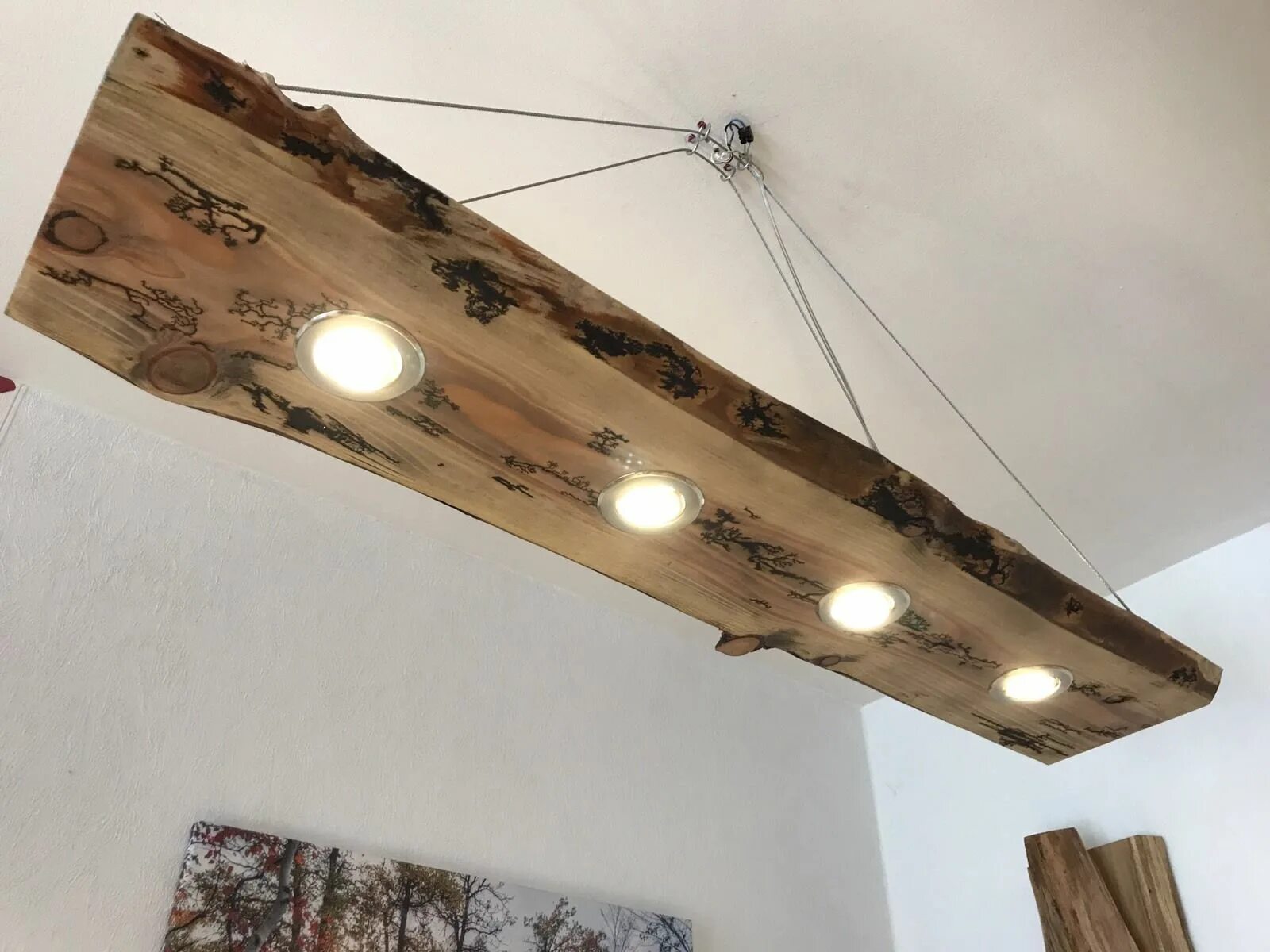 Подвесной деревянный светильник своими руками LED Decken Holz Lampe Rustikal 120cm 4x 7W Massivholz Lichtenberg Design Möbel &