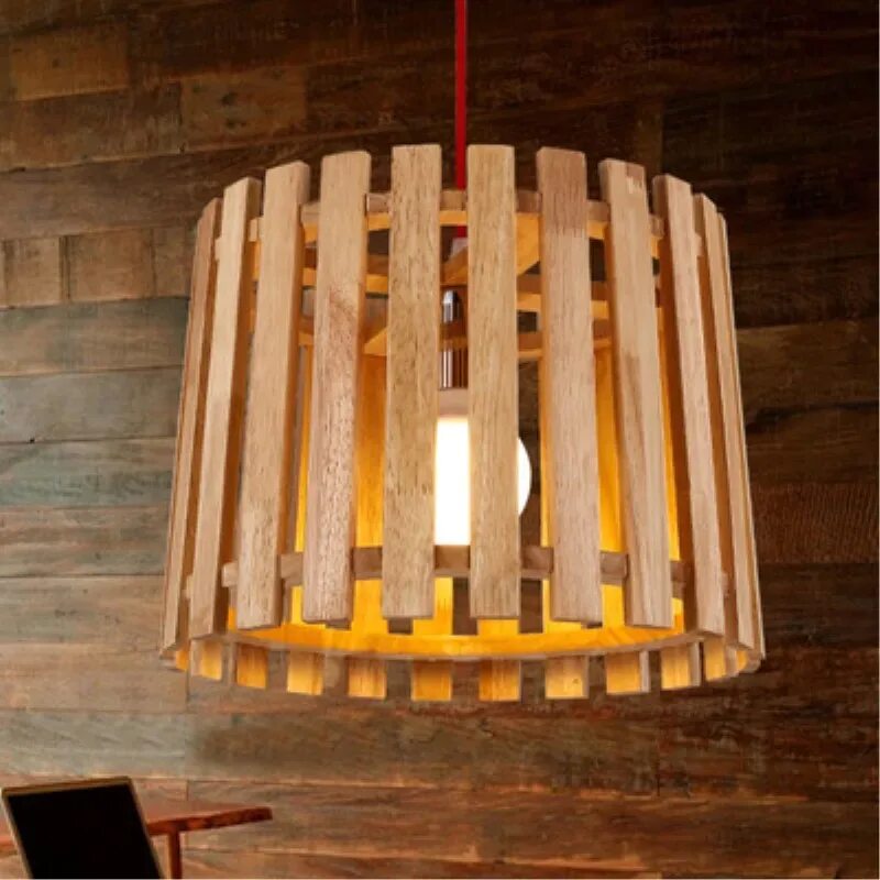 Подвесной деревянный светильник своими руками American Country Retro Concise Loft Wood Pendant Light Retro Loft Cafe Restauran