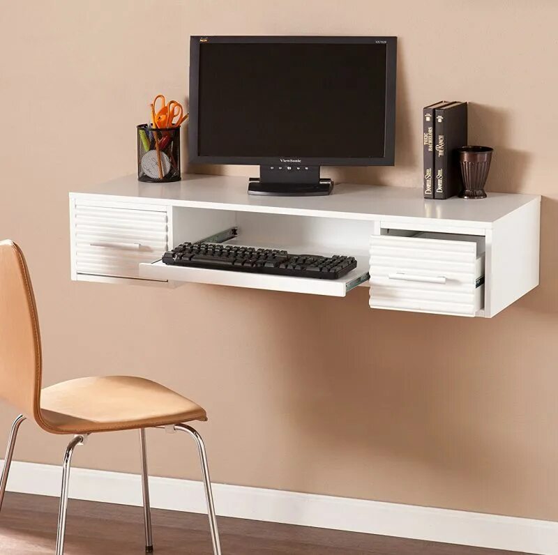 Подвесной стол фото Goldnail White Wood Wall Mount Desk