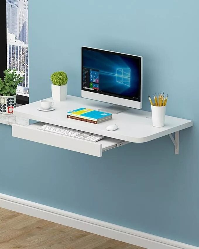 Подвесной стол фото Portable Table Laptop Table Simple Office Wall-mounted Computer Desk Flat White 