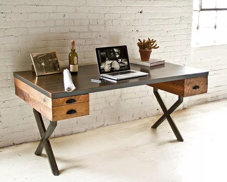 Подвесной стол в стиле лофт Steel and Reclaimed Wood Walter Desk by Richard Velloso Дизайн офисного стола, Р