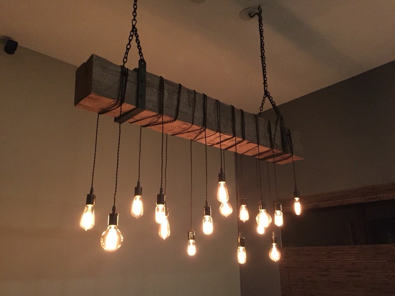 Подвесной светильник своими руками 96 Reclaimed Barn Beam Light Fixture with Metal Hanging Etsy