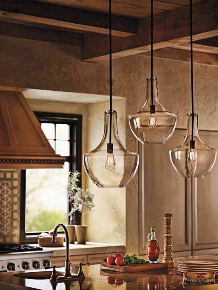 Подвесной светильник в интерьере кухни Kichler Everly 13 3/4" Wide Olde Bronze Clear Glass Pendant Light - #4X387 Lamps
