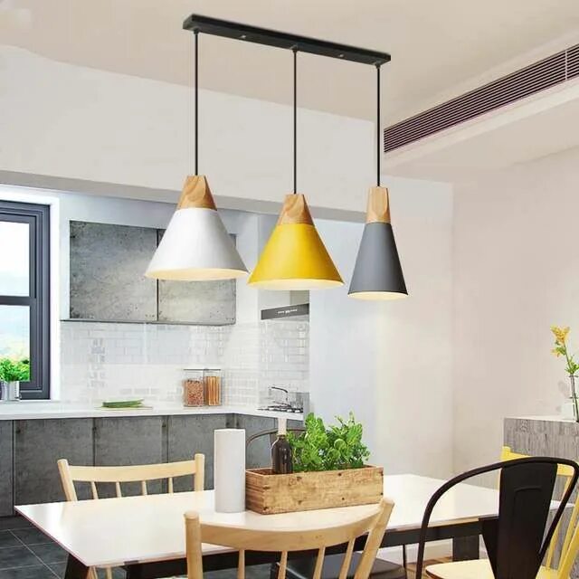 Подвесной светильник в интерьере кухни Online Shop Modern Pendant Light Aluminum Wooden Pendant lamp living Dinning roo