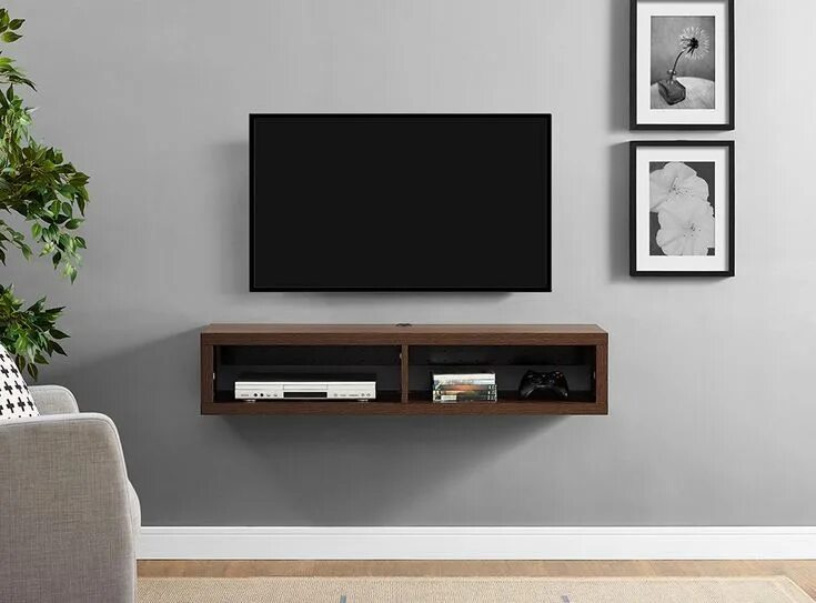 Подвесной телевизор фото 48" Shallow Wall Mounted TV Component Shelf Living room tv, Wall mount tv stand,