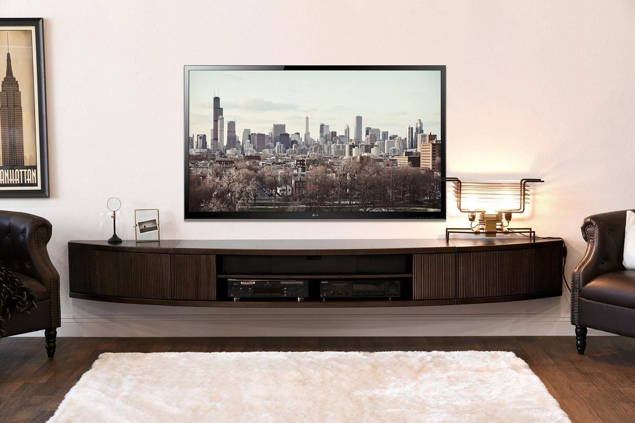 Подвесной телевизор фото Wall Mount Floating Entertainment Center TV Stand - Arc - Espresso Wall mount en