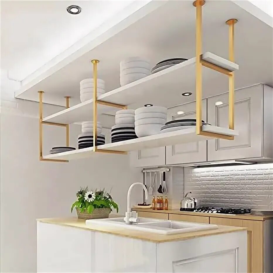 Подвесные кухни фото Pot Rack Kitchen Wine Rack Ceiling Mount Pan Rack/Hanging Shelf Hanger Organiser