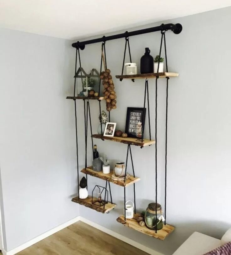 Подвесные полки в стиле лофт Pin on Reno Ideas Diy home decor, Home diy, Diy hanging shelves