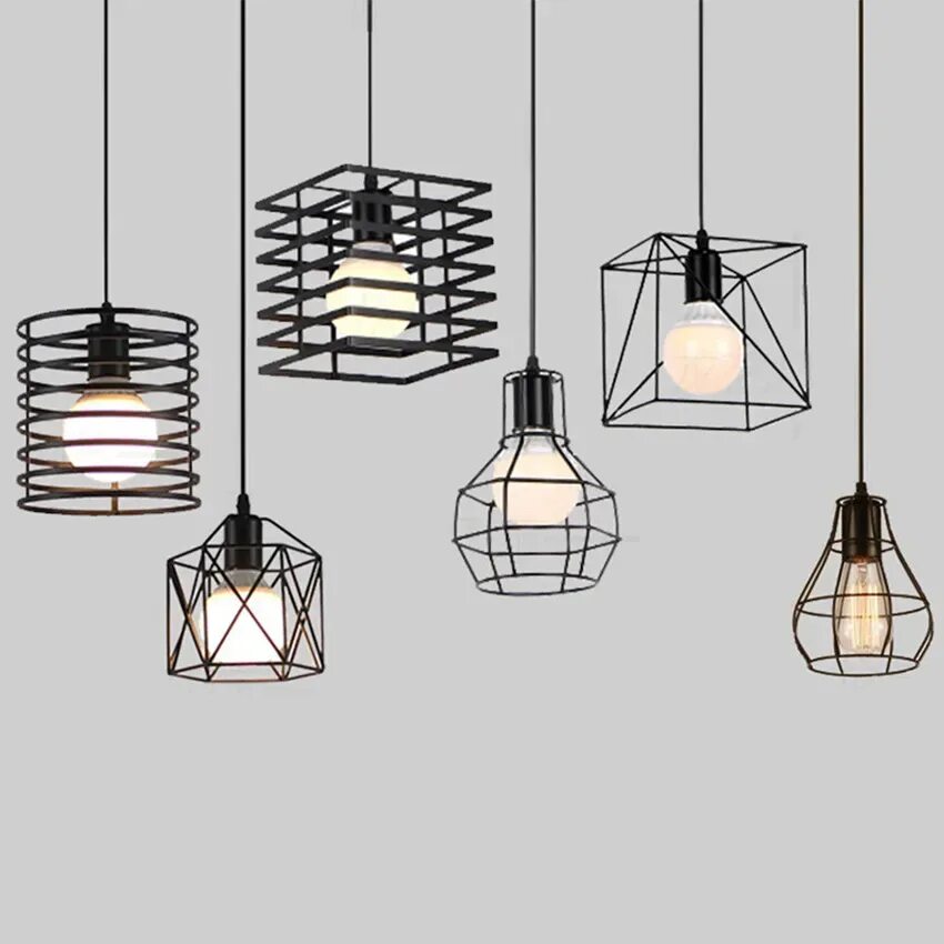 Подвесные светильники черные в стиле лофт Retro Industrial Iron Wire Cage Hanging Light E27 Decorative Pendant Lamps - Buy