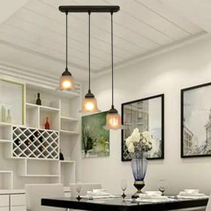 Подвесные светильники над столом фото Continental Retro Modern Iron Chandelier 3 simple Restaurant Bar Cafe head chand