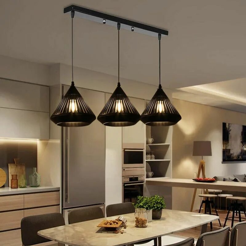 Подвесные светильники над столом фото Conical Ceiling Pendant Light 3 Lights Modern Black Suspension Light for Dining 