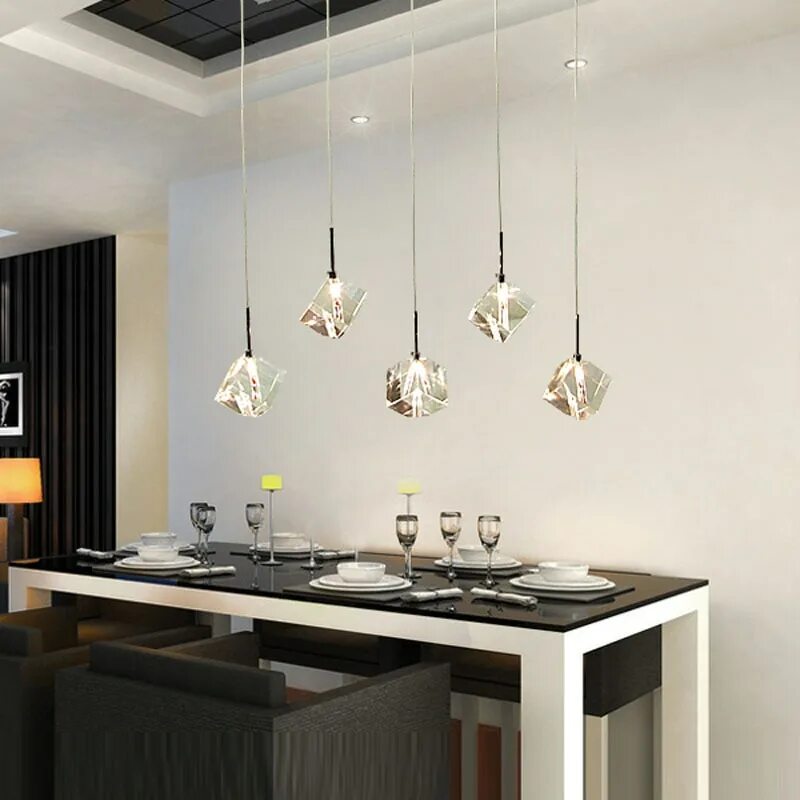 Подвесные светильники в интерьере гостиной T Transparent Crystal LED Dining Room Bar Pendant Light Modern Fashion Lamps For