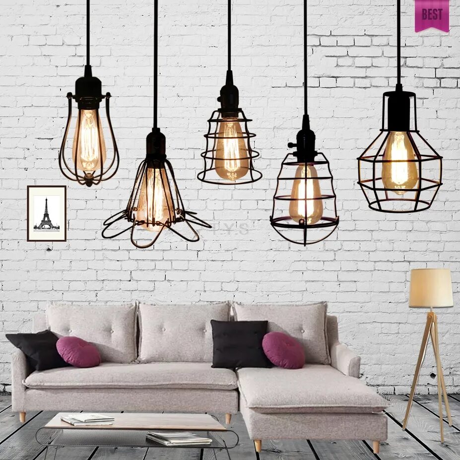 Подвесные светильники в стиле лофт купить Modern Loft Pendant Lights Retro Industrial Edison Vintage Lamp Shade Iron Cage 