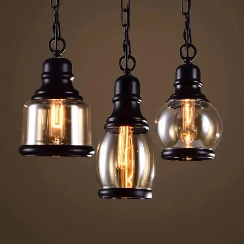 Подвесные светильники в стиле лофт купить Loft Pendant Light Industrial Style Glass Pendant Lamps Bar Restaurant Light Ret