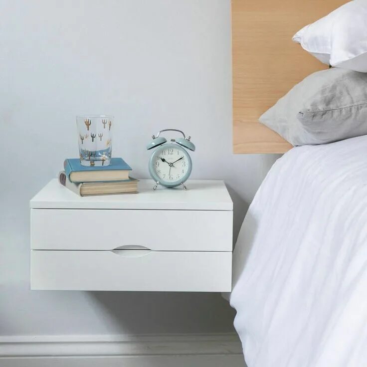 Подвесные тумбочки в спальню фото Floating Bedside Table in White With Double Drawers - Etsy Floating bedside tabl