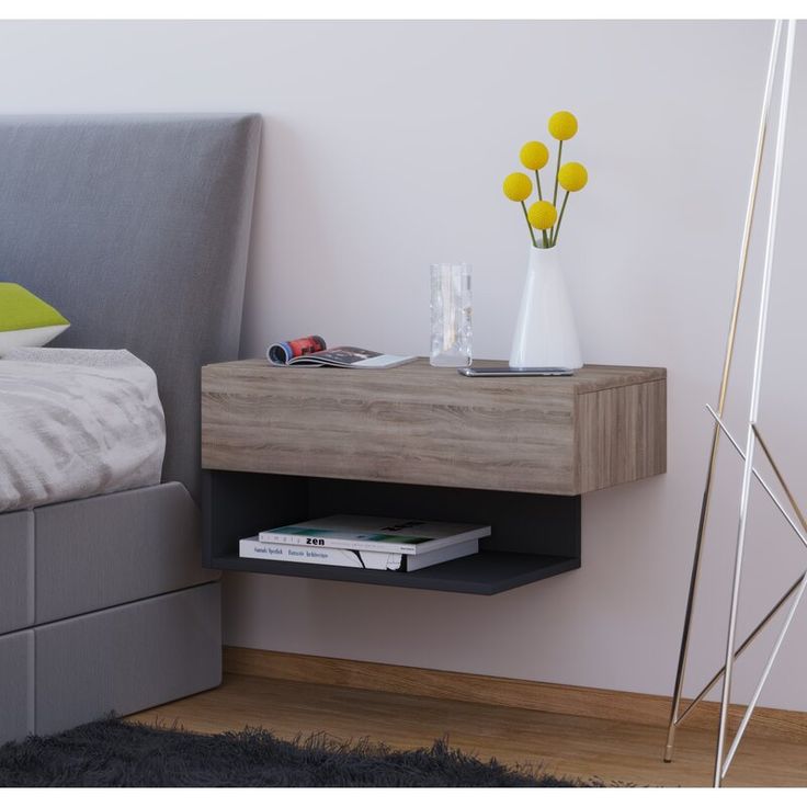 Подвесные тумбы в спальню в интерьере Zipcode Design Joshua 1 Drawer Bedside Table & Reviews Wayfair.co.uk Shelf decor