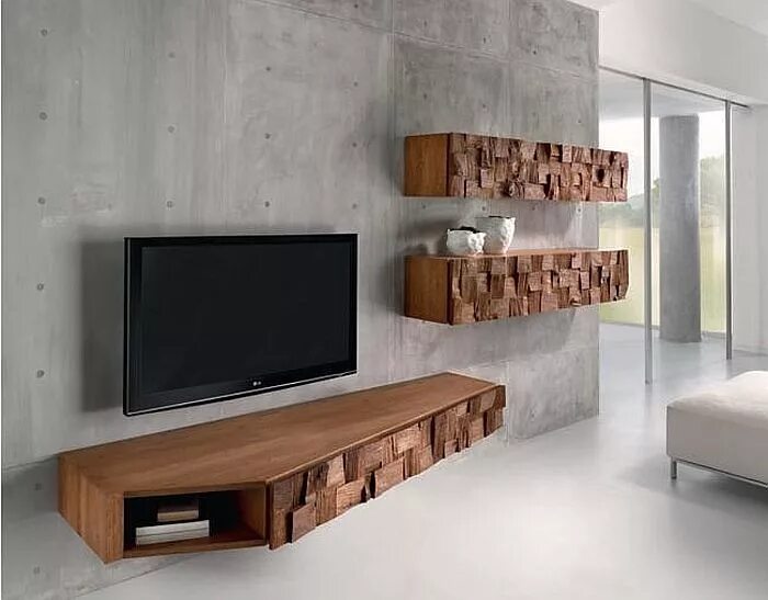 Подвесные тумбы в стиле лофт wooden floating tv unit OFF-69