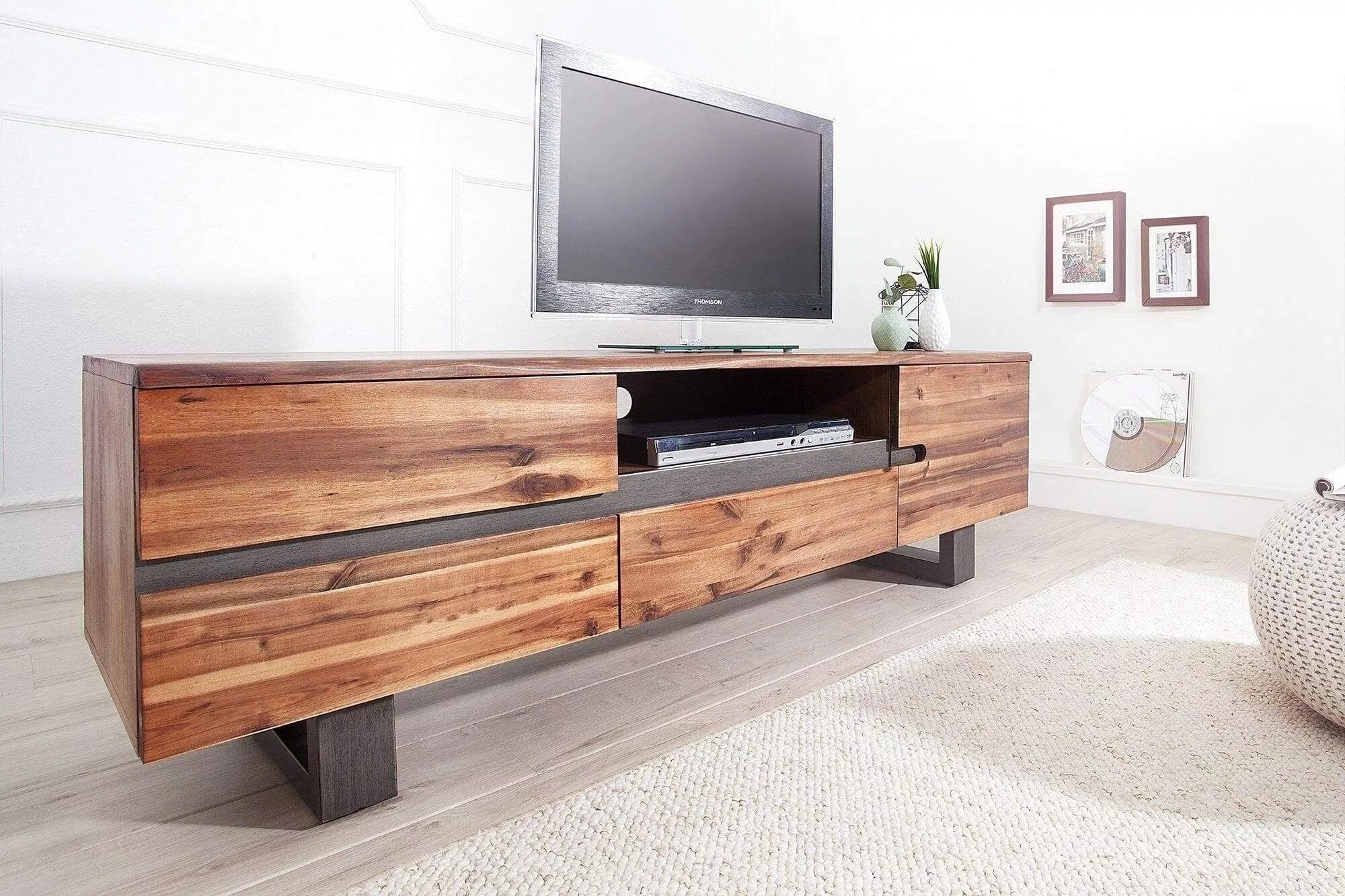 Подвесные тумбы в стиле лофт GENESIS akácfa TV szekrény antracit lábakkal 160cm TV szekrény Masculine living 