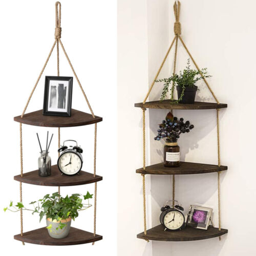 Подвесные угловые фото Solid Wooden Rope Hanging Corner Wall Shelves Storage Organizer Rack Home Decor 