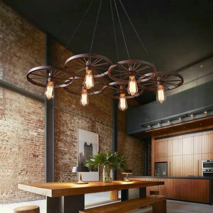 Подвесы в стиле лофт Lovely design american industrial vintage bike wheel pendant lamp back color or 