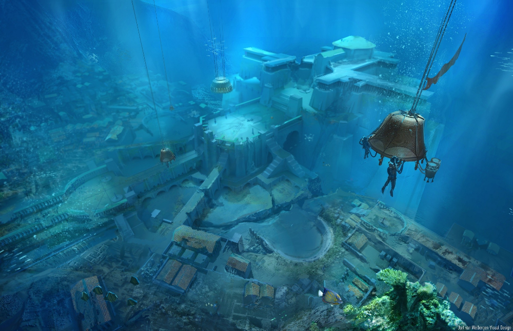 Подводная база фото Atlantis Temple District, Jort van Welbergen Subnautica concept art, Underwater 