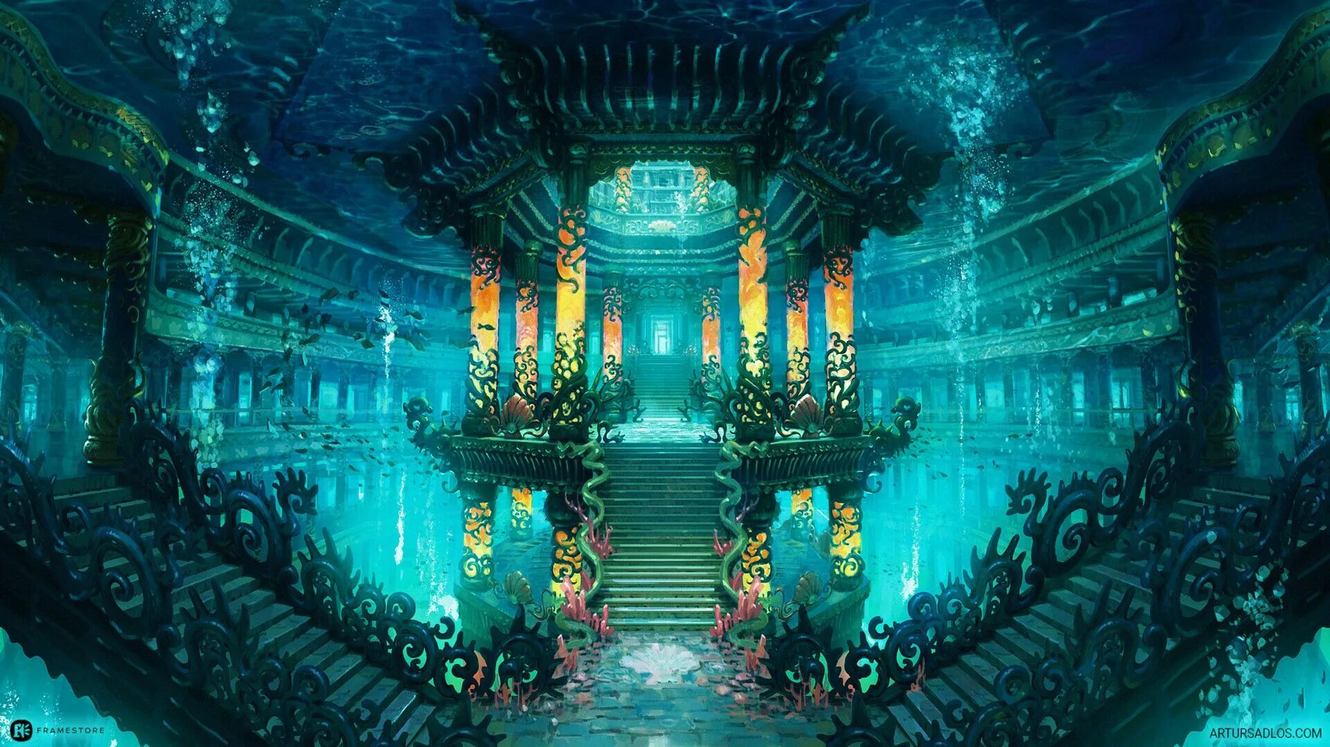 Подводный город как выглядит Palácio de Jade Fantasy landscape, Fantasy city, Fantasy places