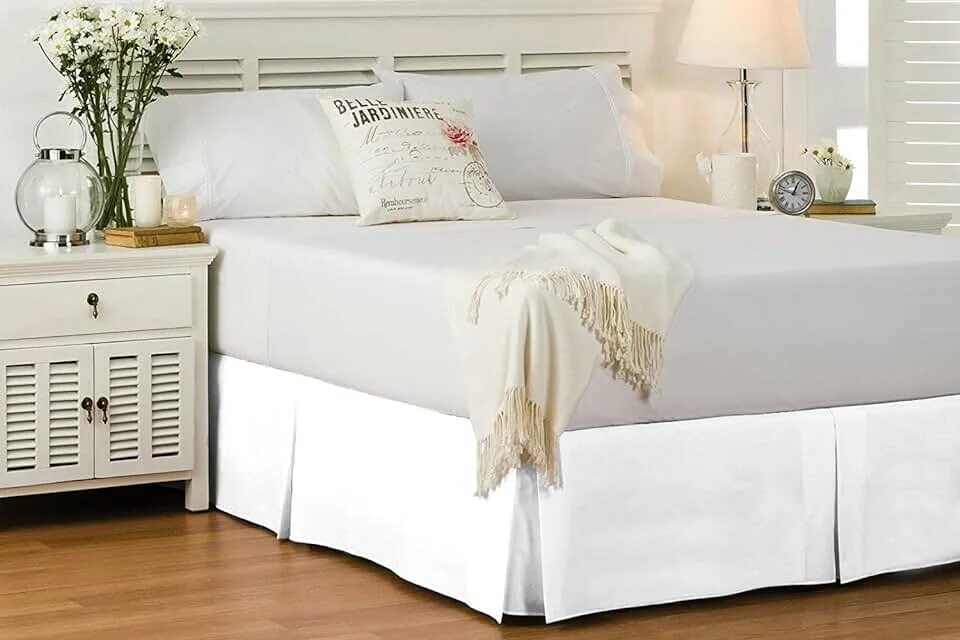 Подзоры для кровати фото Amazon.com: White Linen Bed Skirt