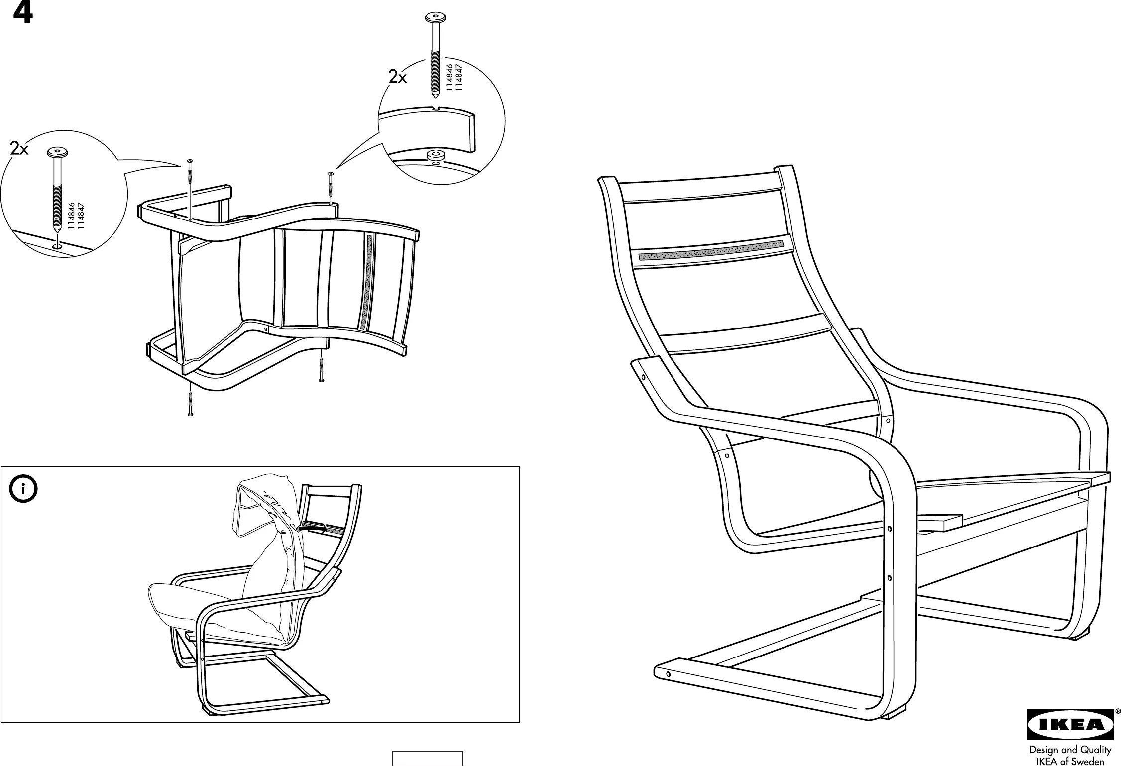 Поэнг инструкция сборки Manual Ikea Poang onderstel stoel (page 1 of 2) (English, German, Dutch, Danish,