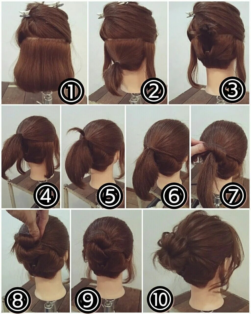 Поэтапно сделать прическу на средние волосы Short hair makeup, Short hair updo, Short hair bun