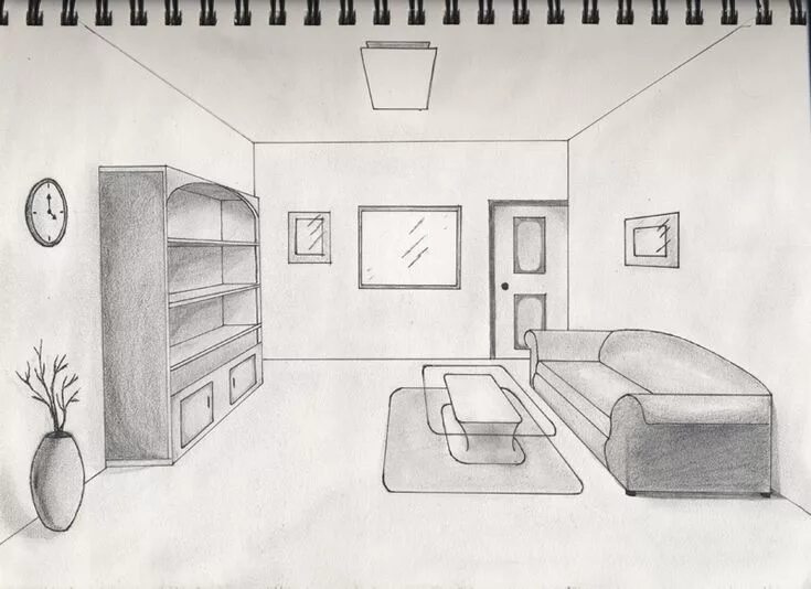 Поэтапное оформление квартиры Interior Design Sketches One Point Perspective in 2024 Perspective room, Perspec