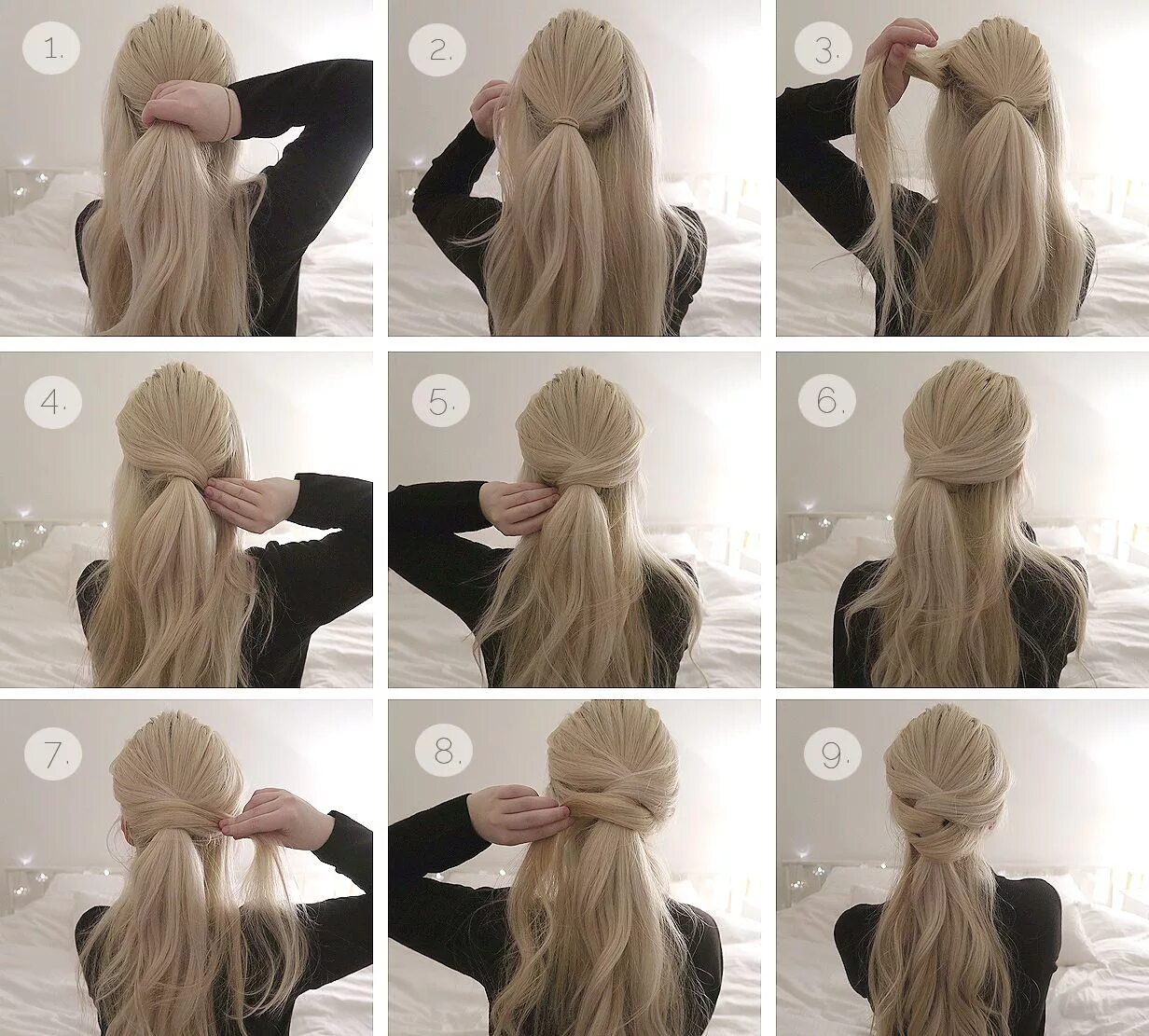 Поэтапные легкие прически на длинные волосы Hair tutorial: Two simple knot half up-dos Peinado fácil, Peinados, Peinado y ma