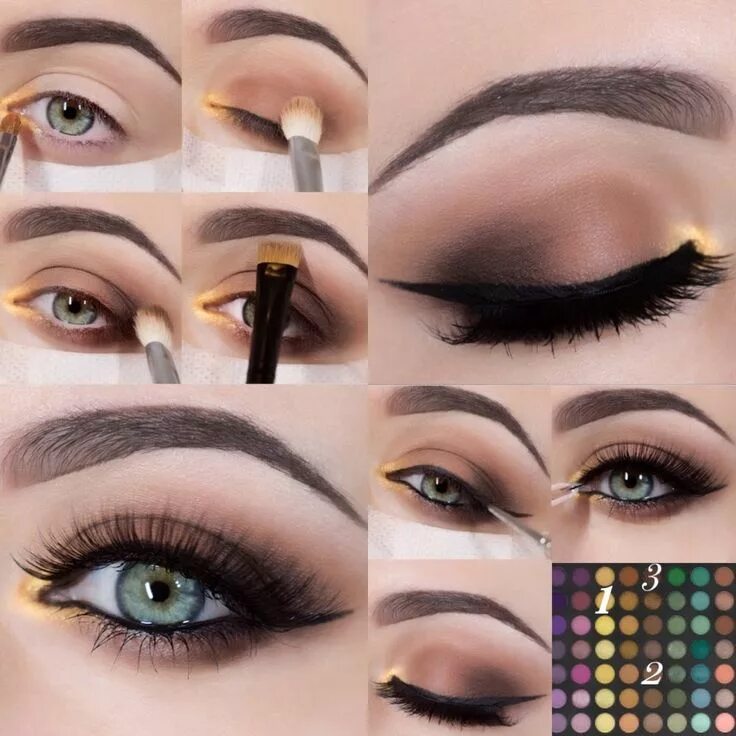 Поэтапный макияж фото Smokey Brown with a pop of Gold Smokey eye makeup tutorial, Eye makeup tutorial,