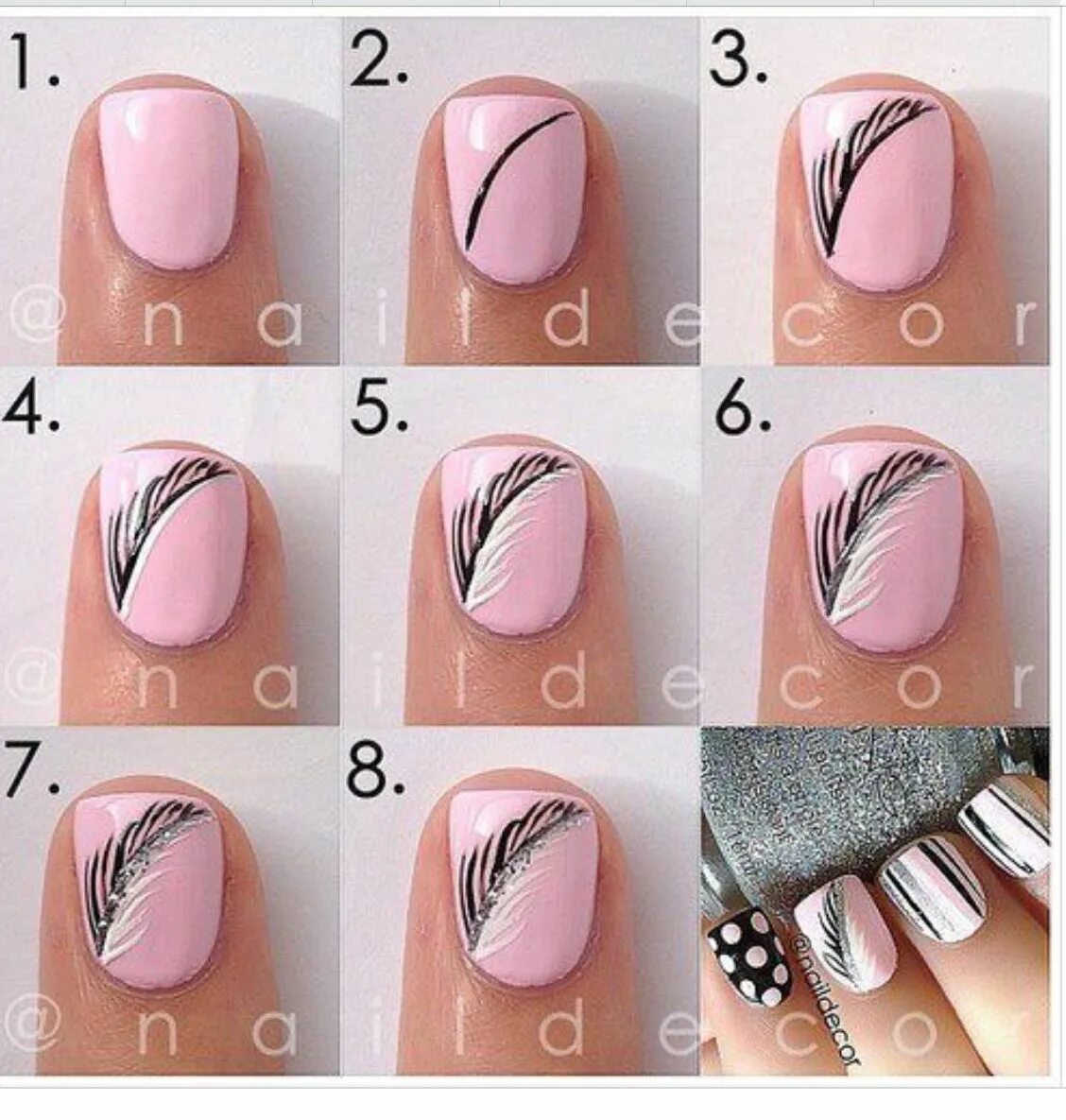 Поэтапный маникюр фото Do All White Feather Feather nails, Feather nail art, Fancy nails