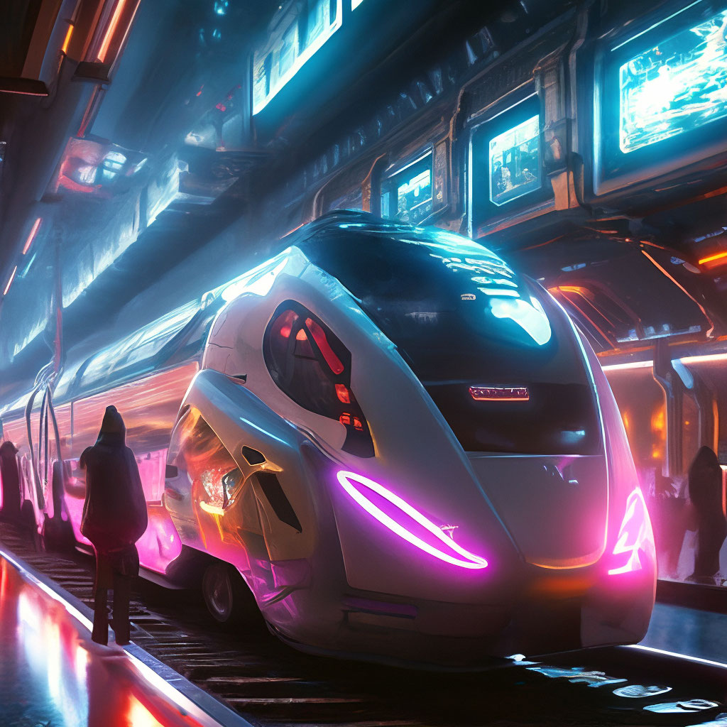 Поезд будущего фото "The train of the future cyberpunk ." - image created in Shedevrum