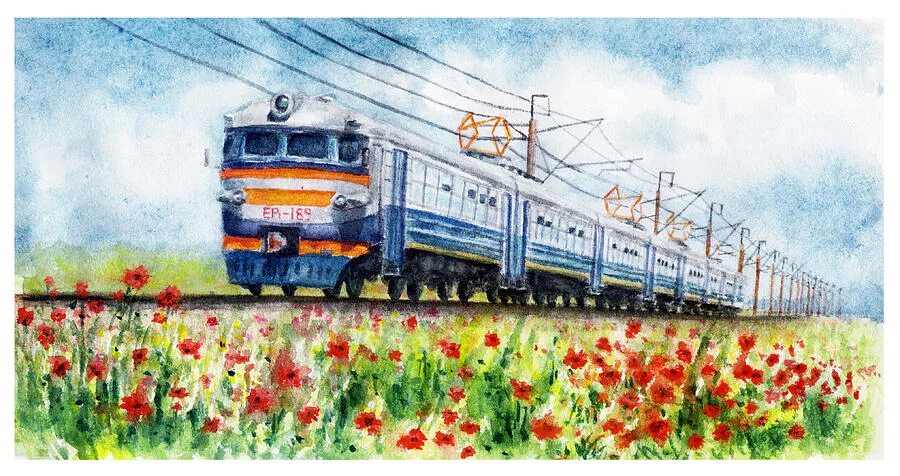 Поезд фото рисунок Train Painting by Valentina Blinkova - Fine Art America