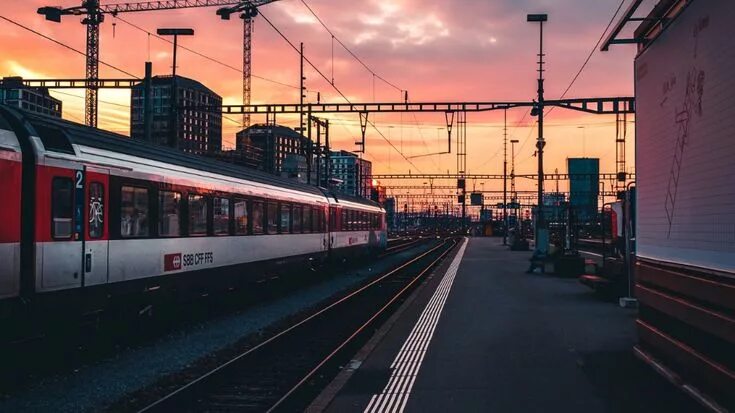 Поезд на вокзале фото Wallpaper railway, train, station, sunset, waiting hd, picture, image Train wall