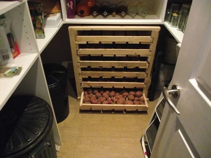 Погреб в доме для хранения овощей фото Turn a regular pallet into this amazing storage idea! Pallet pantry, Pantry stor