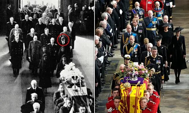 Похороны королей фото Duke of Kent is the ONLY person to walk in funeral for King George VI and the Qu