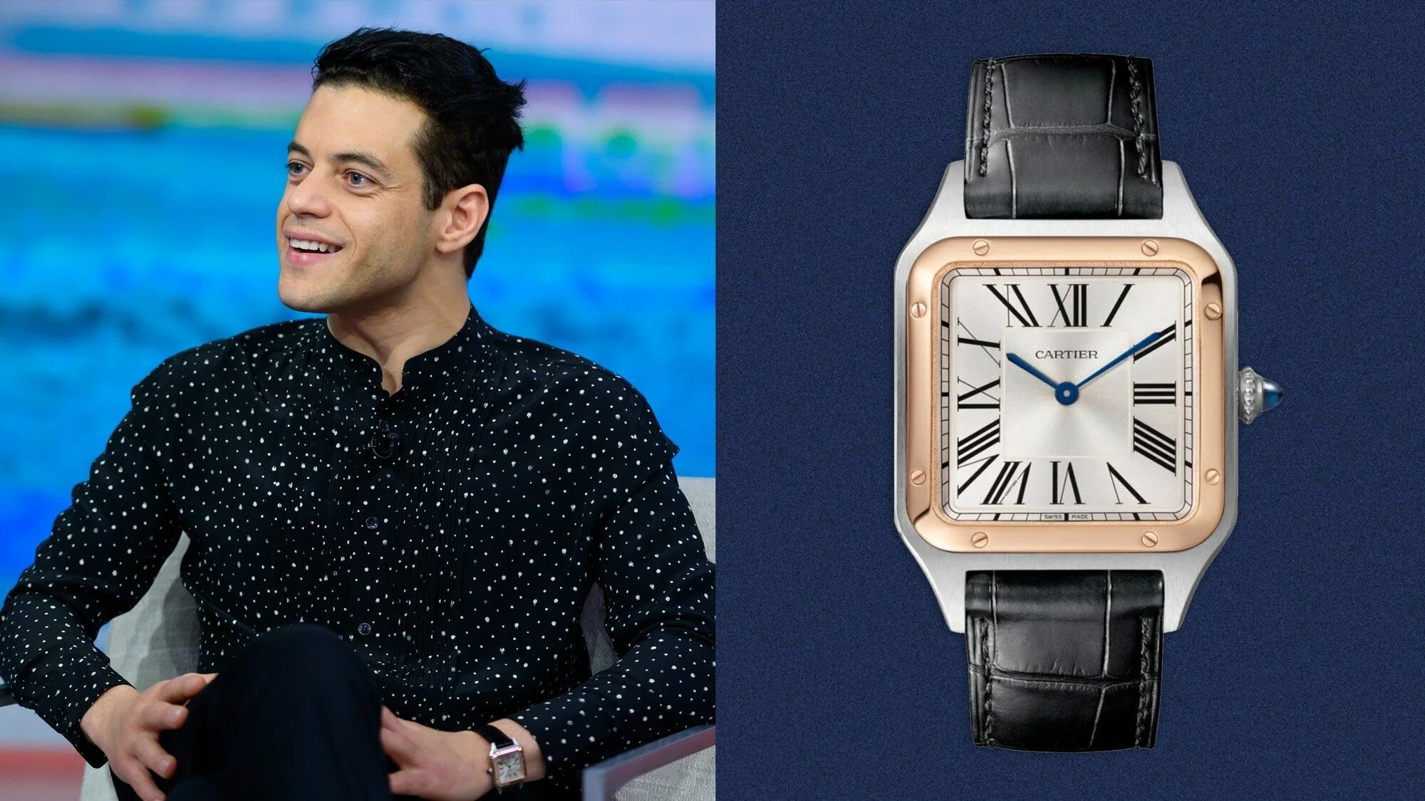 Поиск часов по фото Rami Malek Wears One of the First Wristwatches Ever Invented Cartier tank mc, Ra