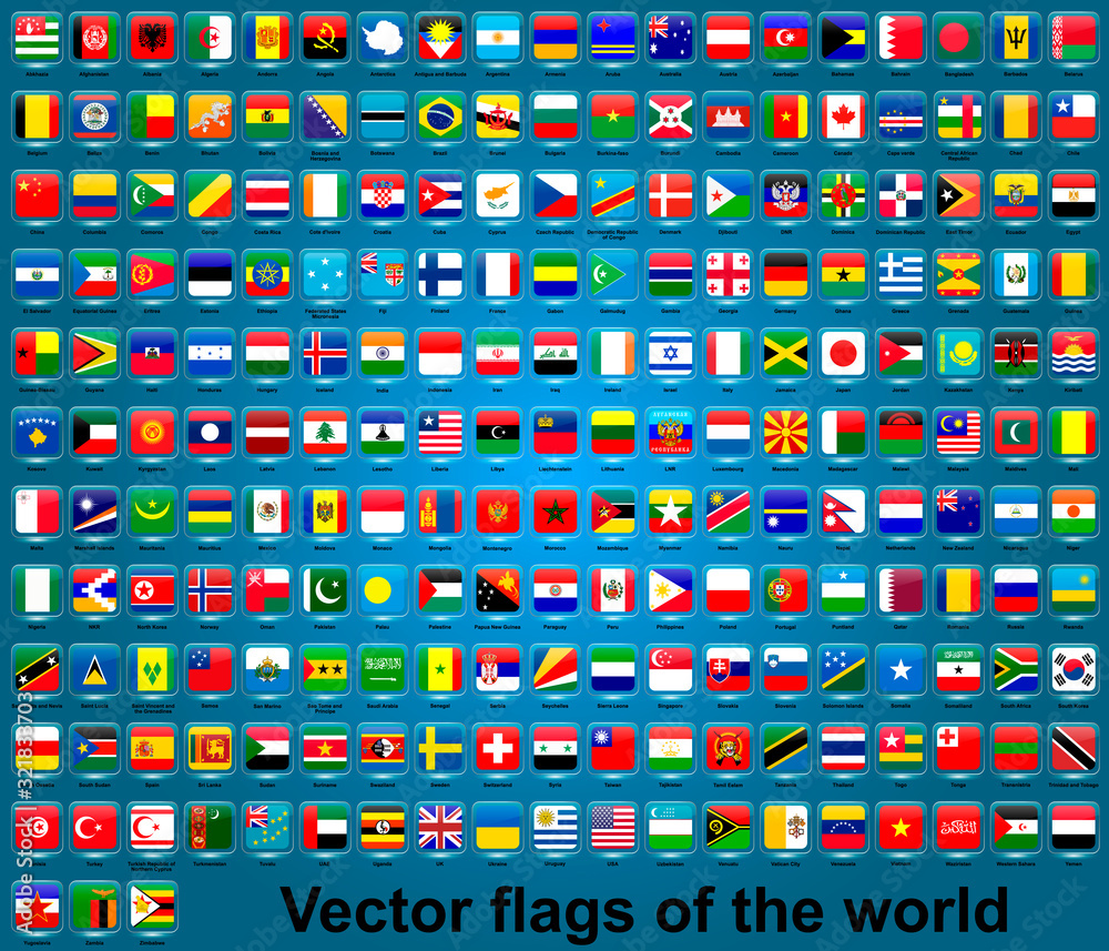 Поиск флага по фото Set of flags of countries around the world on a blue background. Icons for websi