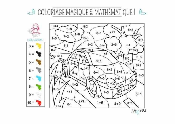 Поиск фото машины по номерам бесплатно Coloriage magique et mathématique : la voiture