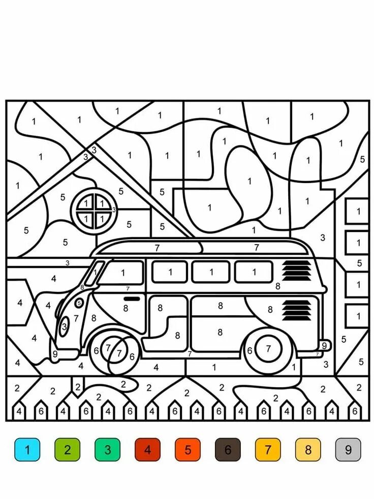 Поиск фото машины по номерам бесплатно Color by numbers Coloring Page with a drawing of a small truck on the road in 20