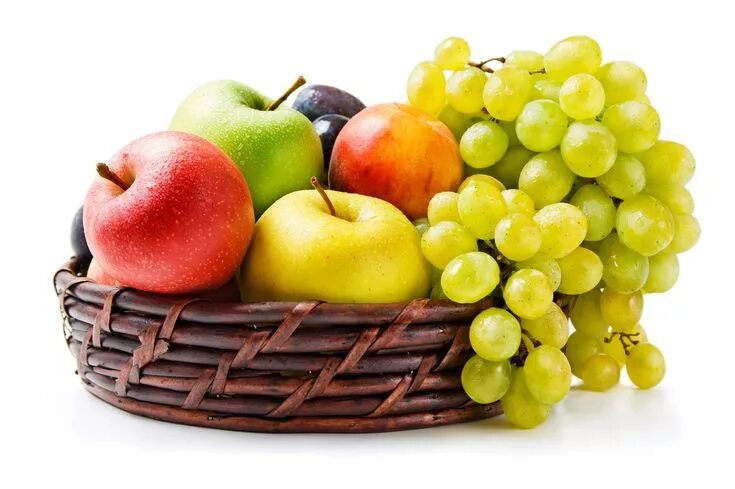 Поиск фруктов по фото assorted-color fruits #grapes #apples #basket #fruit #2K #wallpaper #hdwallpaper