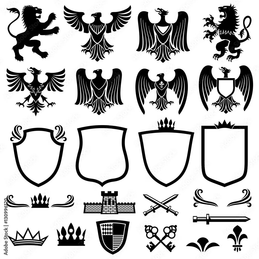 Поиск герба по фото Family coat of arms vector elements for heraldic royal emblems Векторный объект 